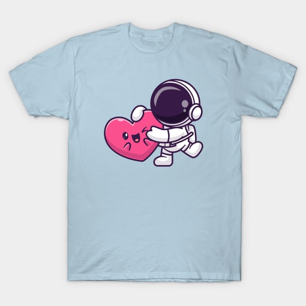 Cute Astronaut Holding Cute Love Heart Cartoon T-Shirt by Catalyst Labs